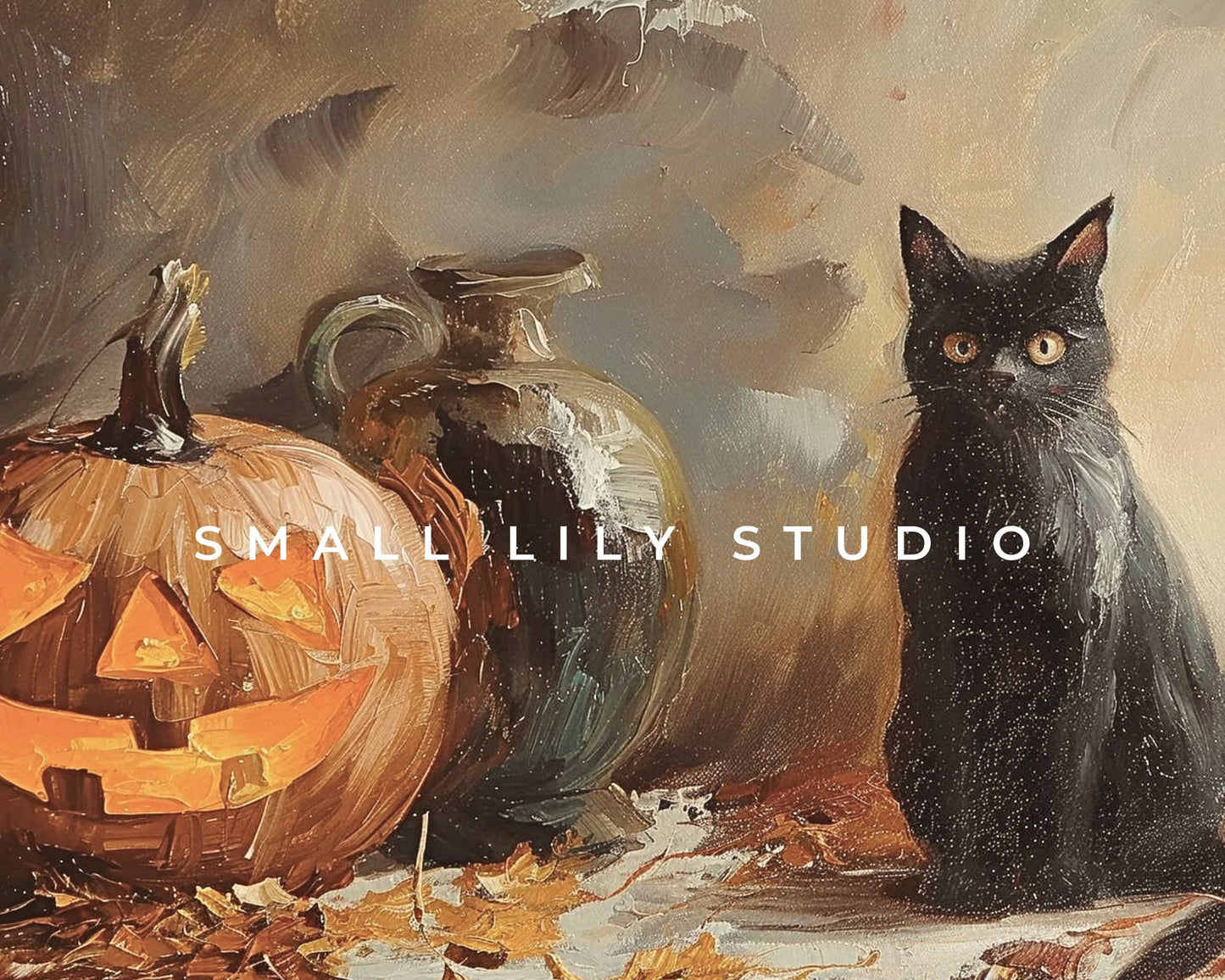 Halloween Pumpkin, Black Cat and Ghost Printable Wall Art