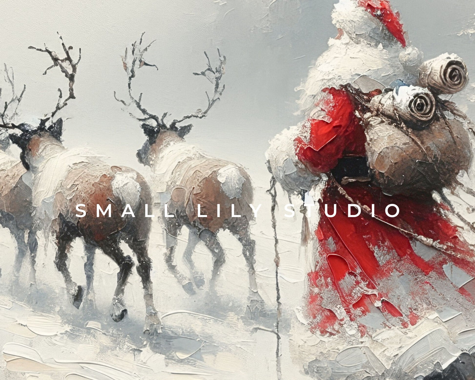 Santa Walking with Reindeer Christmas Frame TV Art