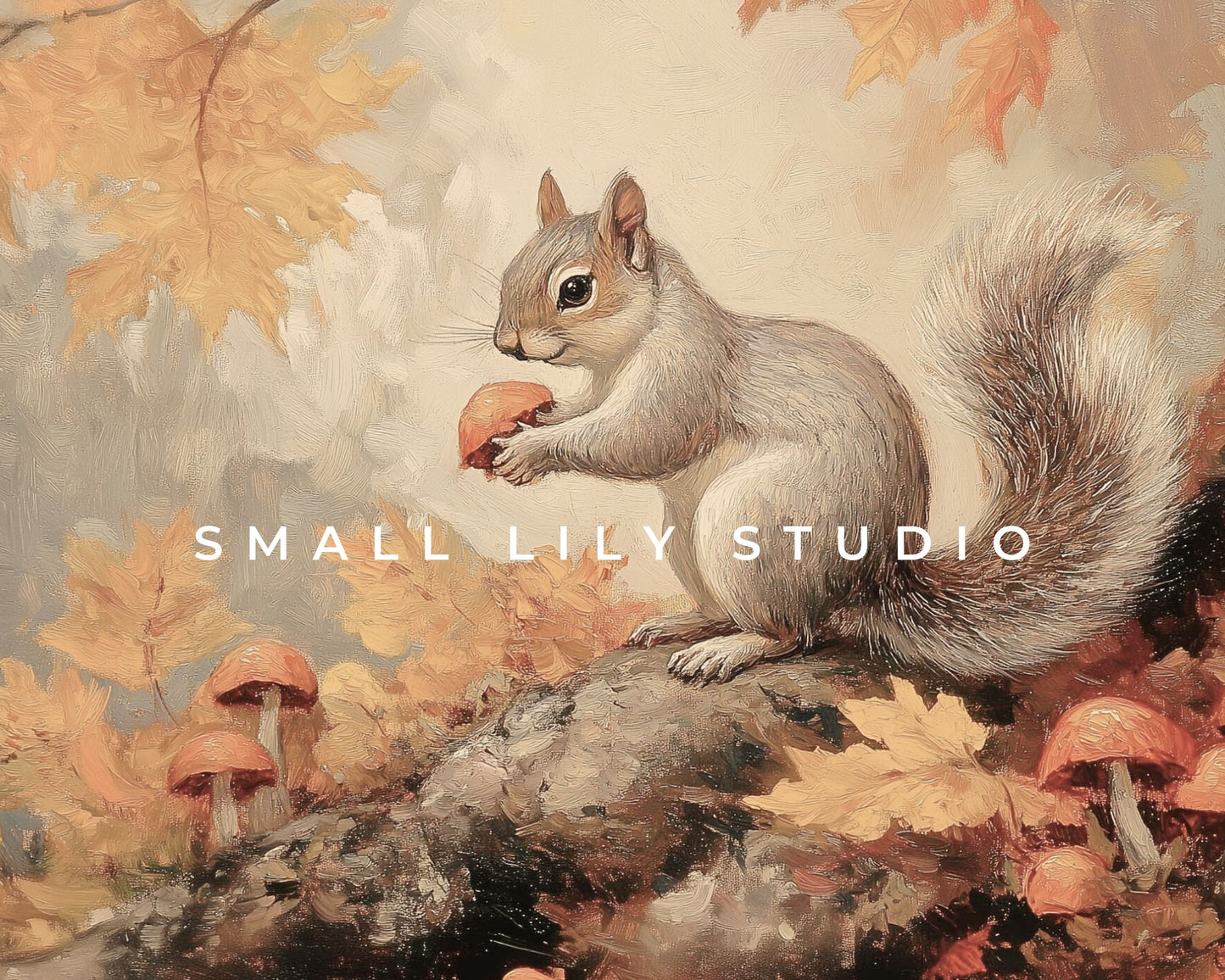 Squirrel and Mushrooms Fall Frame TV Art