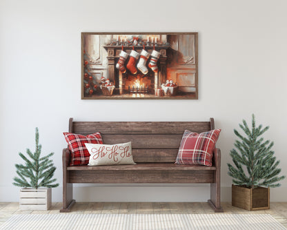 Christmas Stockings By Fireplace Frame TV Art