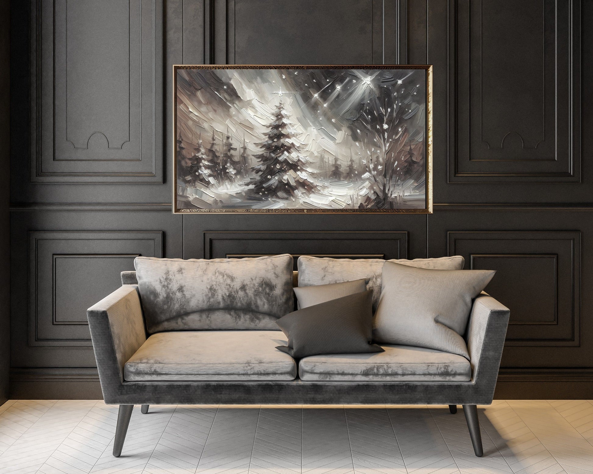 Pine Tree in Snow Textured Frame TV Art