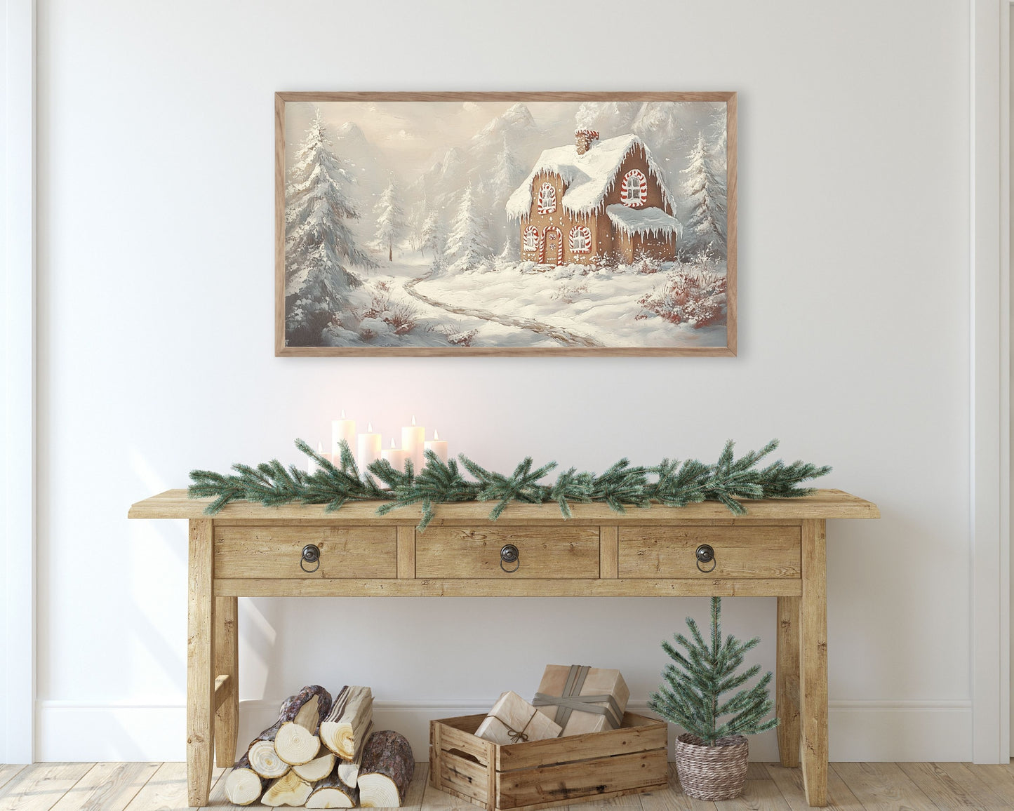 Gingerbread House in Winter Landscape Frame TV Art