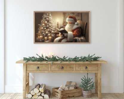 Santa Reading by Christmas Tree Frame TV Art