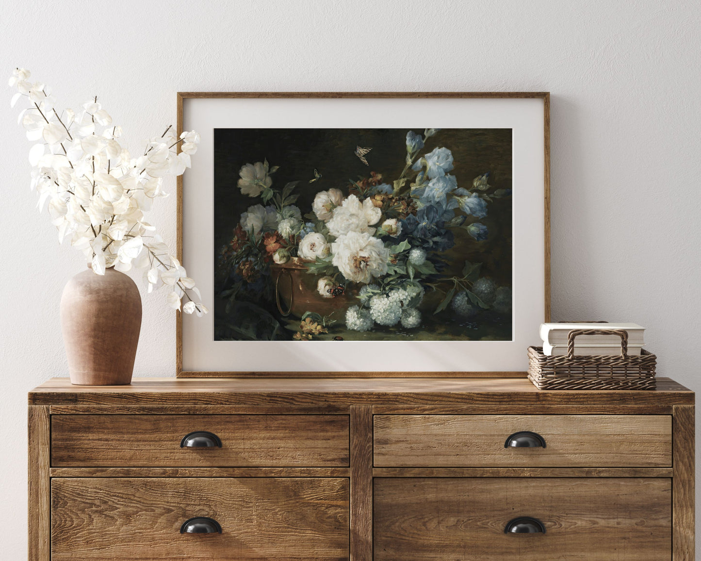 PRINTABLE Moody Blue Floral Wall Art, Vintage painting still life flowers print, Spring floral print dark, Instant digital download | P055