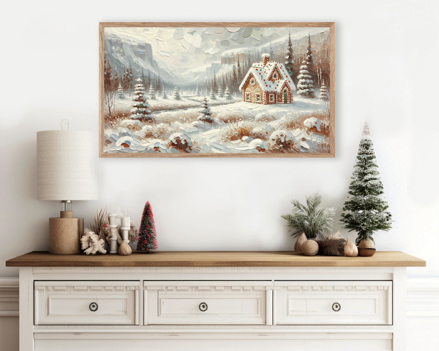 Gingerbread House in Winter Landscape Christmas Frame TV Art