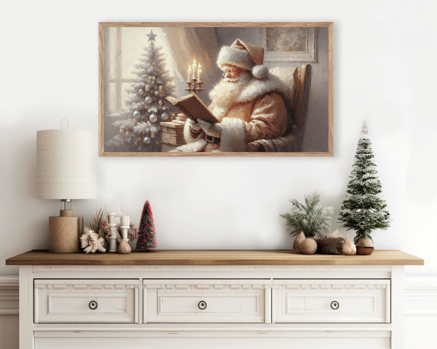 Santa Reading Neutral Christmas Frame TV Art