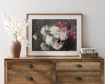 PRINTABLE Moody Pink Floral Print, Vintage painting still life wall art, Spring flowers print, Bedroom wall art print download | P063