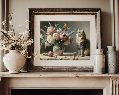 Moody Still Life with Cat Printable Wall Art