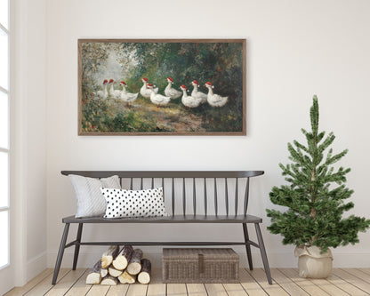 Christmas Geese in Santa Hats Frame TV Art