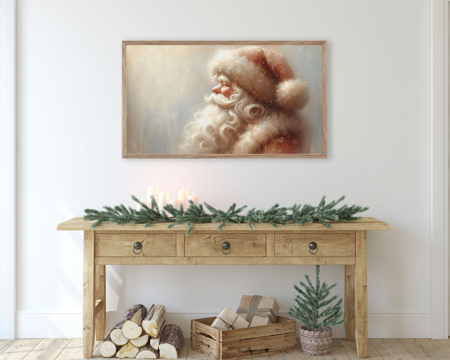 Neutral Santa Portrait Christmas Frame TV Art