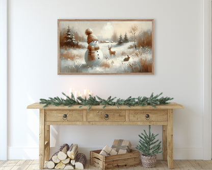 Snowman in Winter Landscape Christmas Frame TV Art