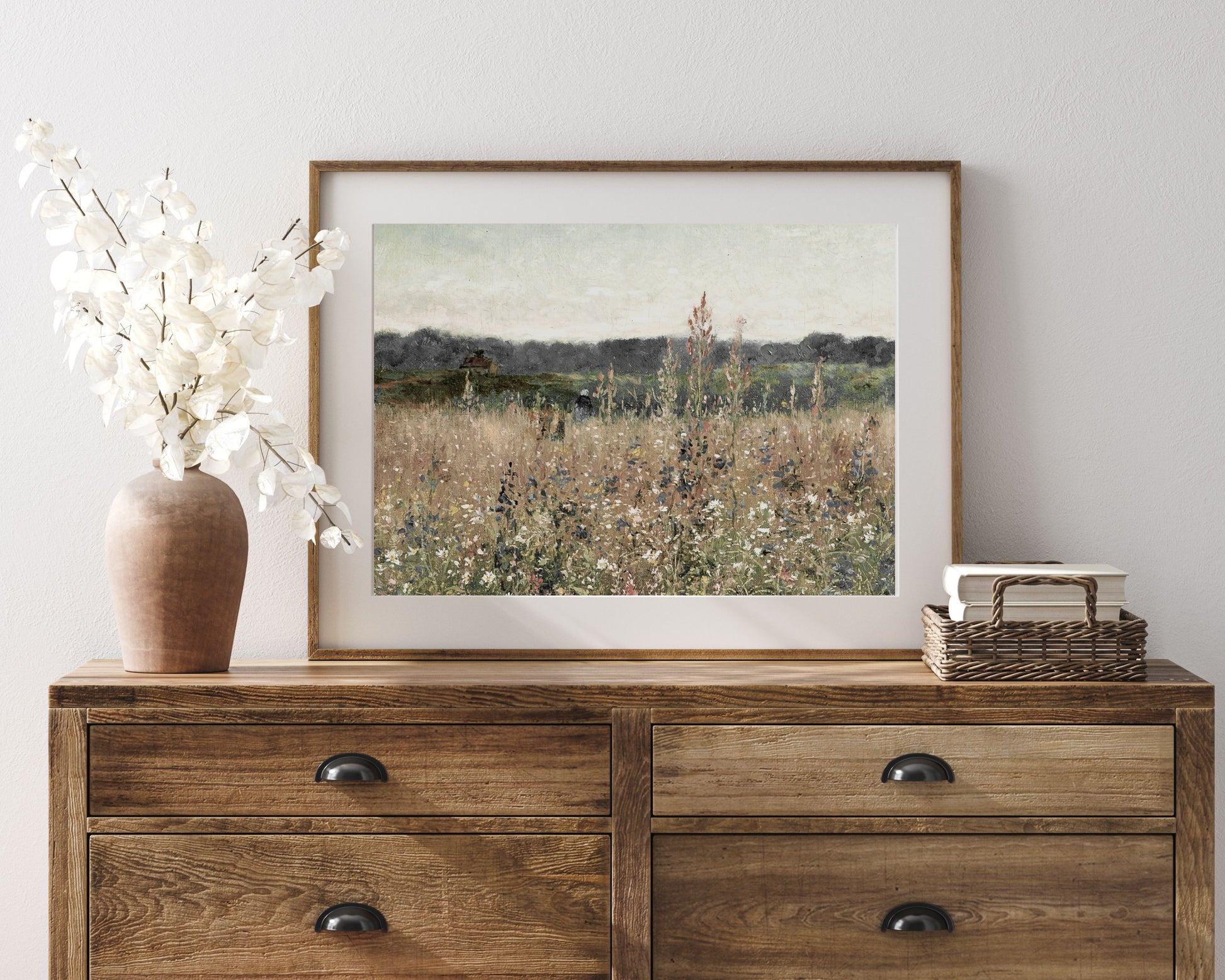 PRINTABLE Summer Wildflower Field Print, Vintage painting Spring meadow printable wall art, Rustic print country farmhouse wall art | P030