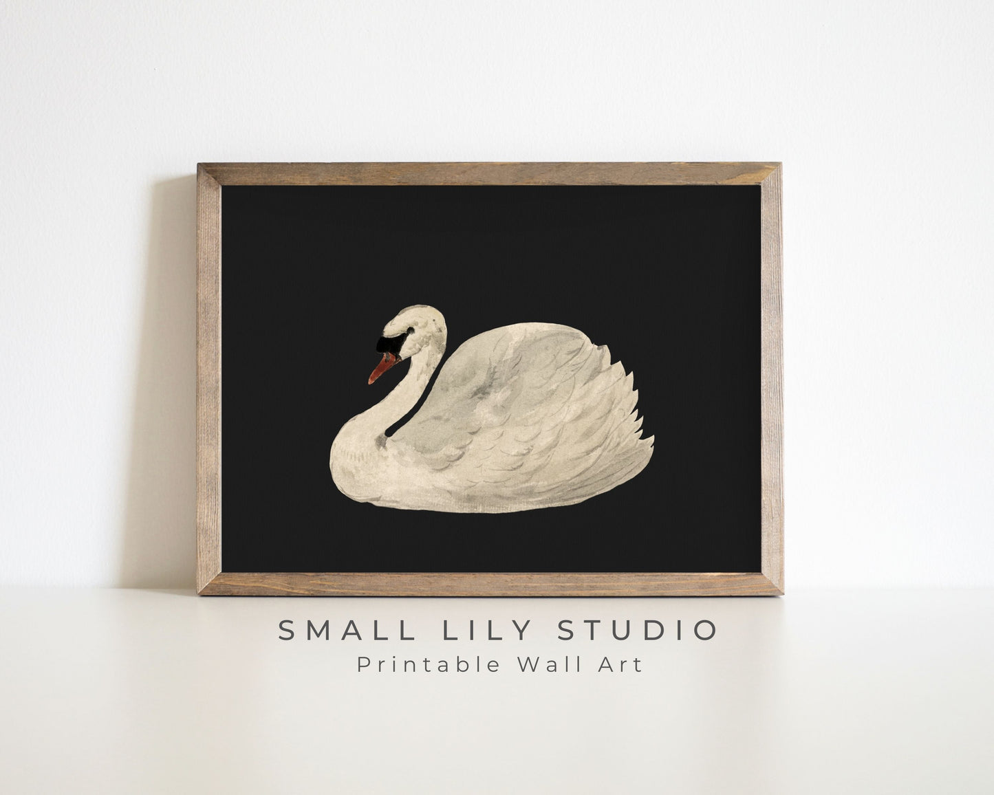 White Swan on Black Printable Wall Art