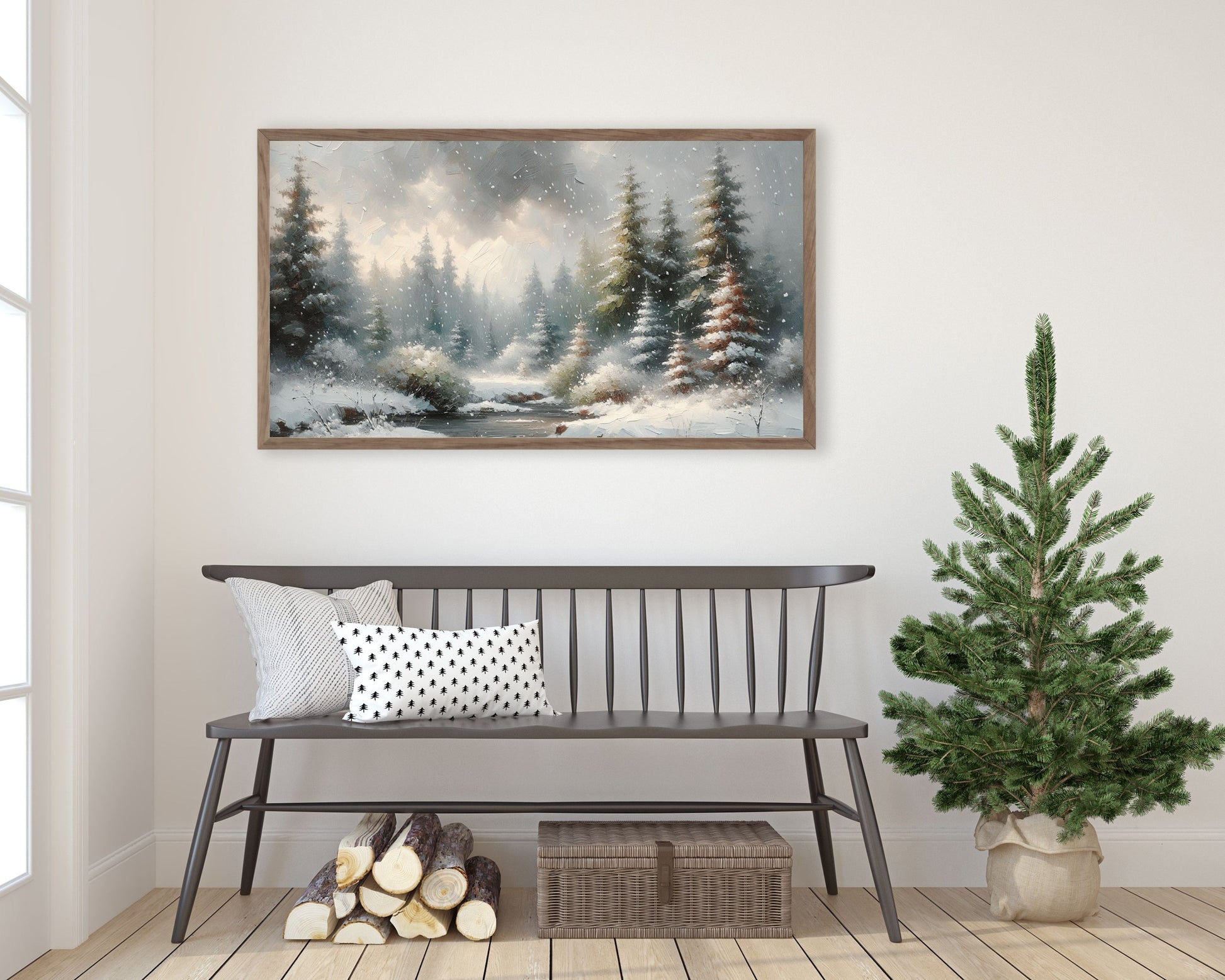 Snow Falling in Winter Forest Frame TV Art