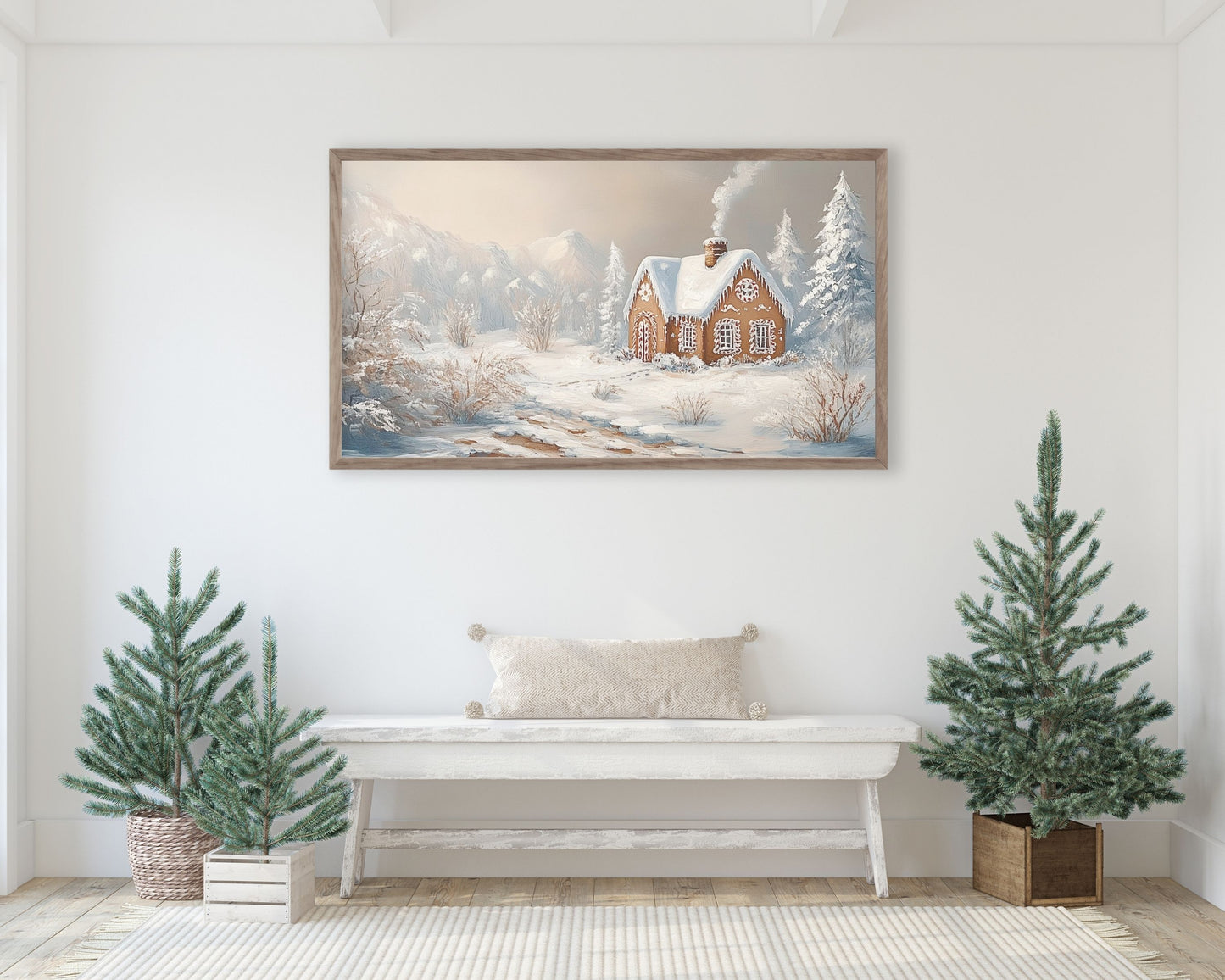 Pink Christmas Frame TV Art Gingerbread House