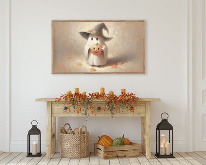 Cute Ghost in Witch's Hat Halloween Frame TV Art