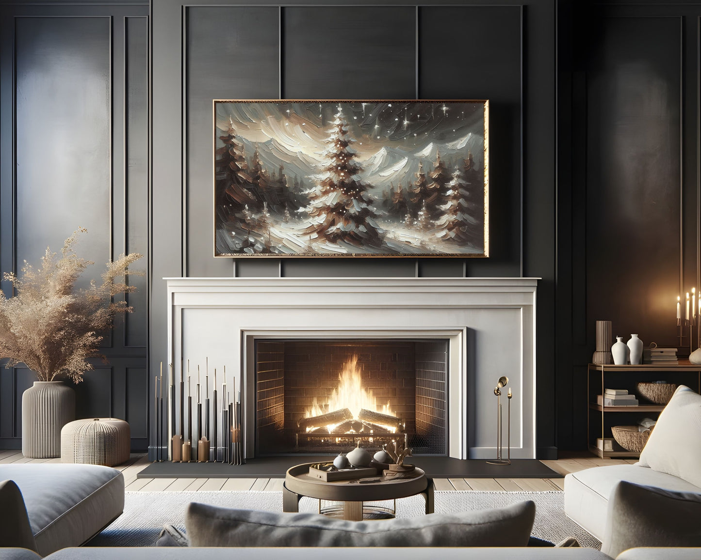 Winter Landscape Pine Tree Frame TV Art