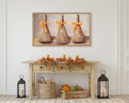 Broomsticks with Bows Halloween Frame TV Art