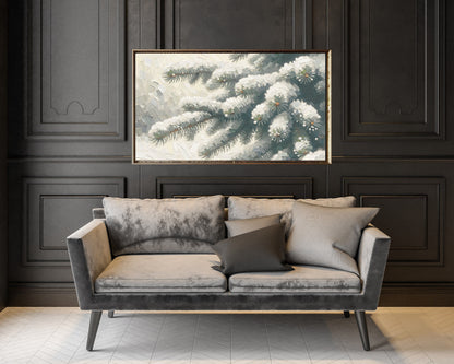Pine Tree Branch in Snow Winter Frame TV Art