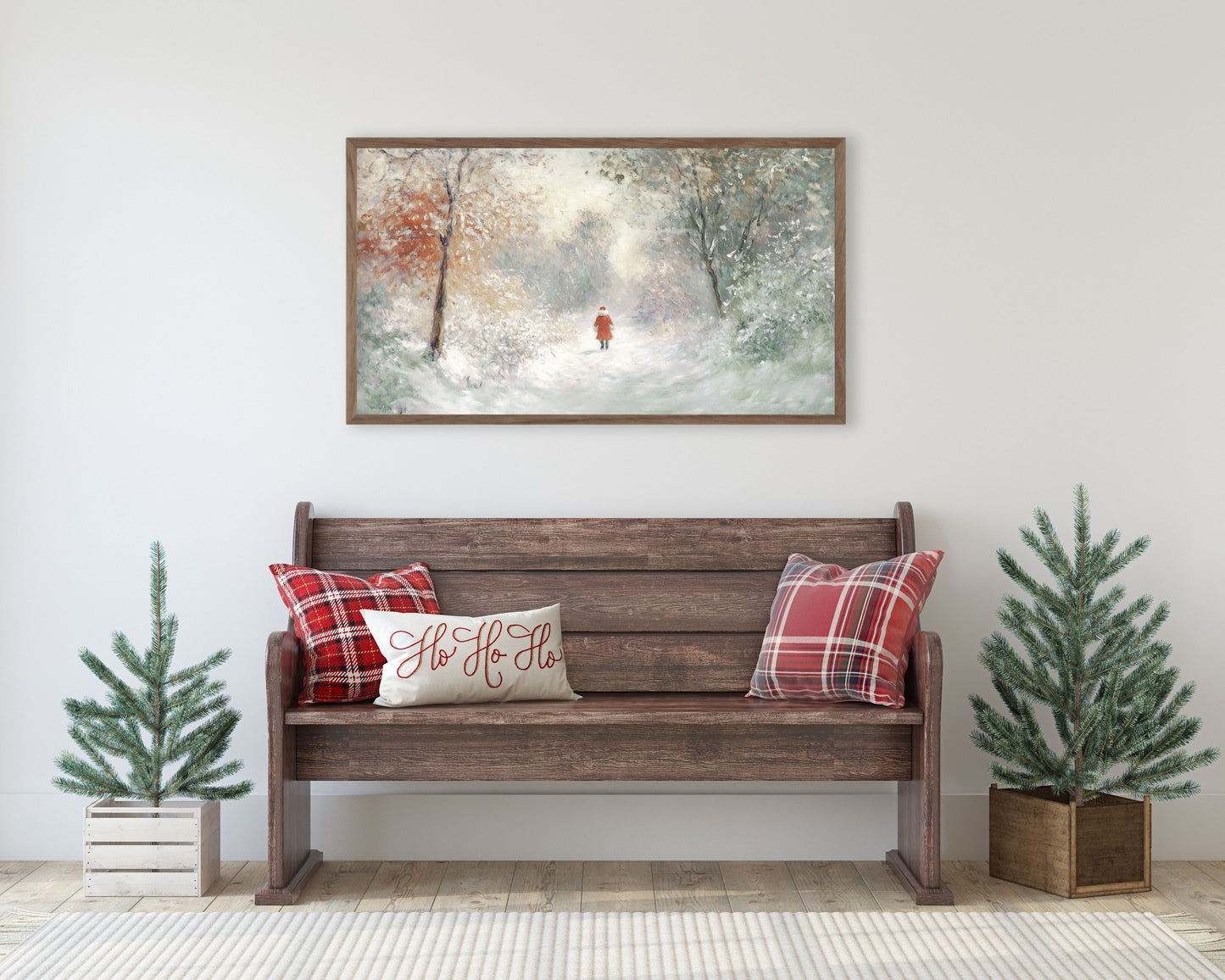 Tiny Santa in Winter Landscape Christmas Frame TV Art