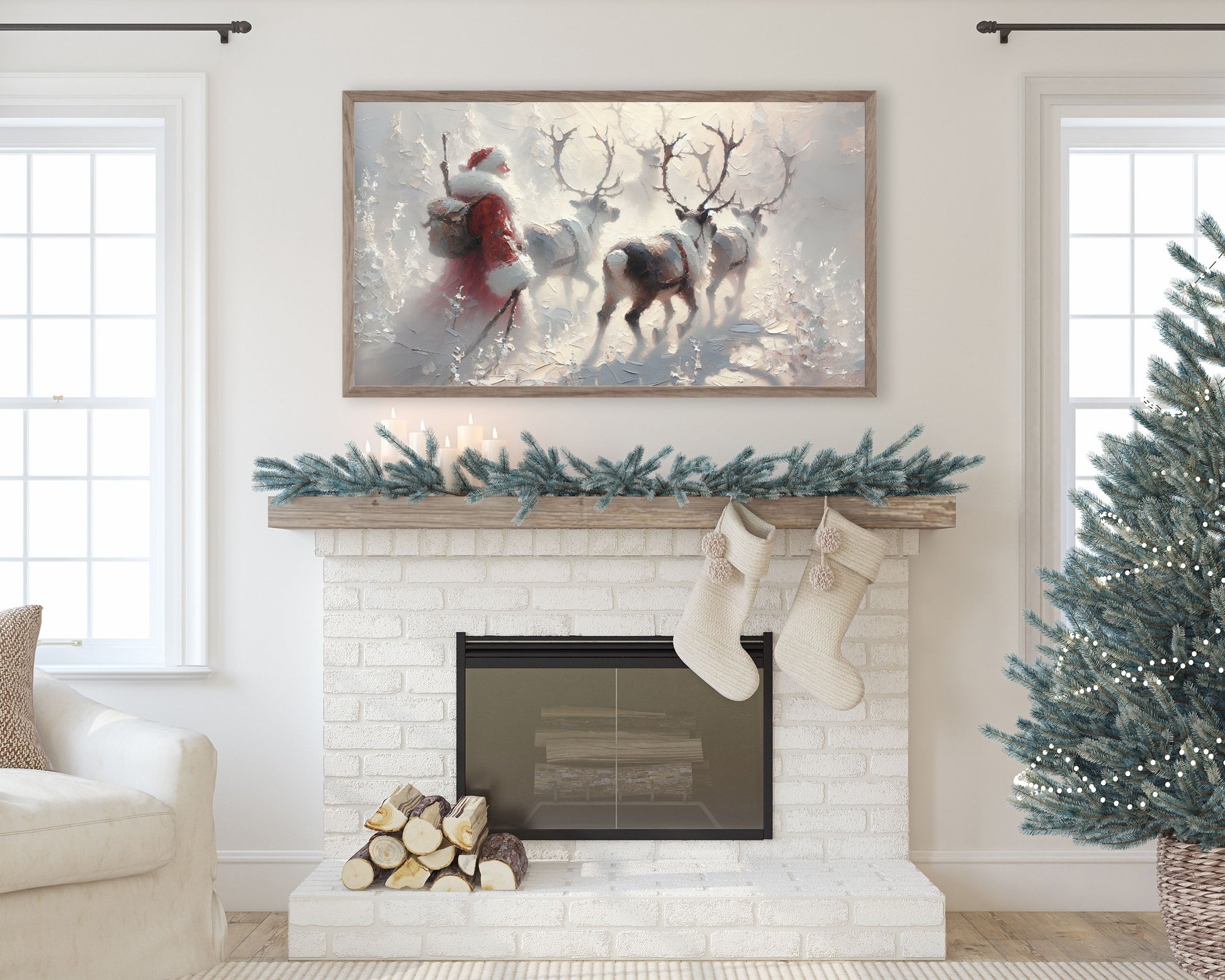 Santa and Reindeer Magical Christmas Frame TV Art