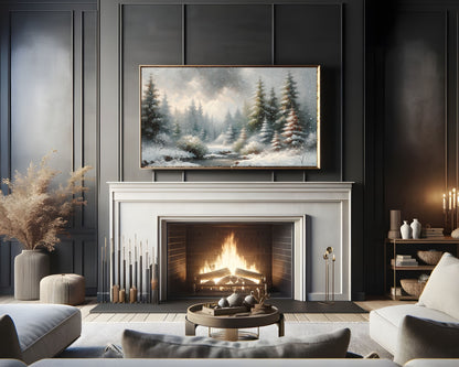 Snow Falling in Winter Forest Frame TV Art