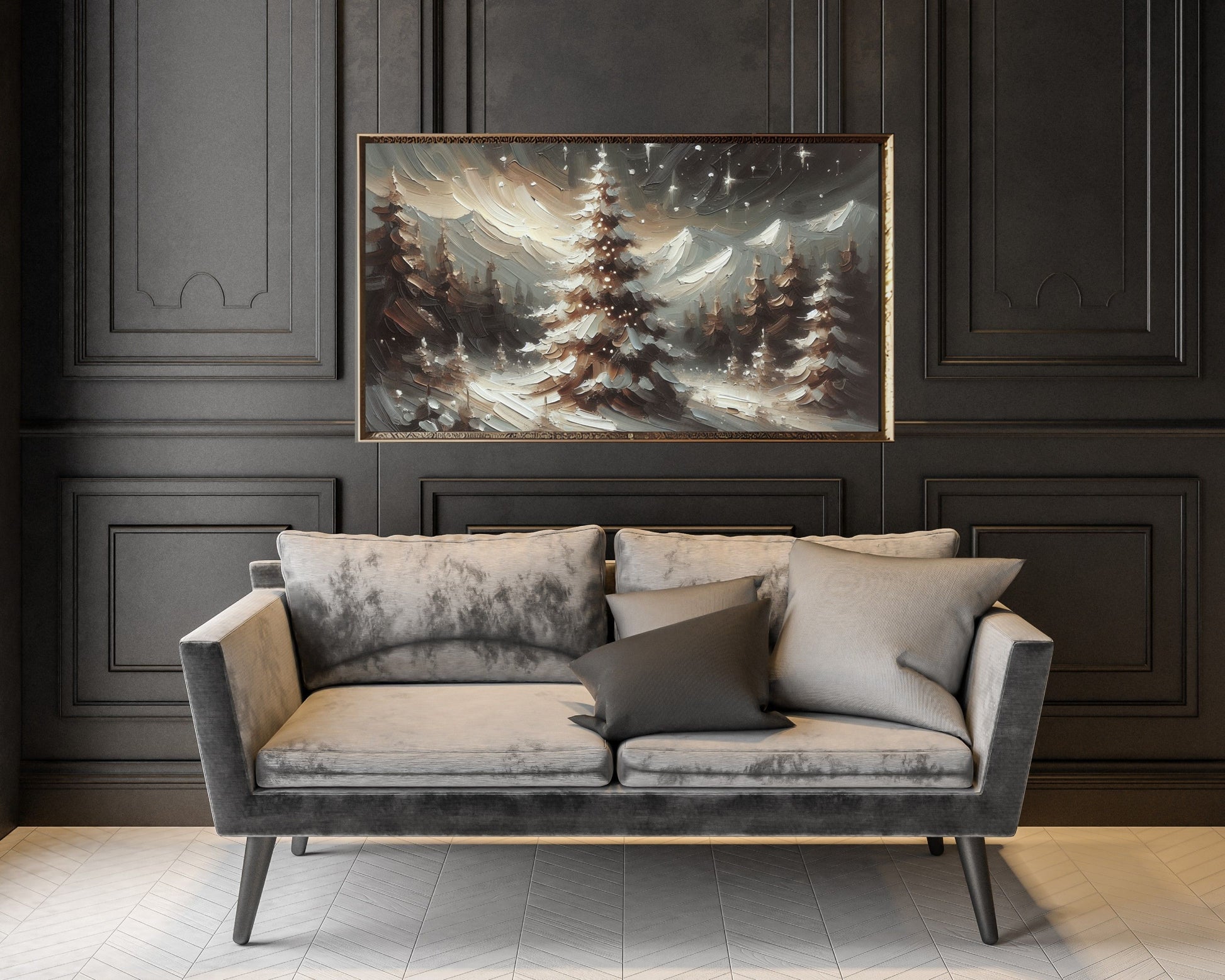 Winter Landscape Pine Tree Frame TV Art