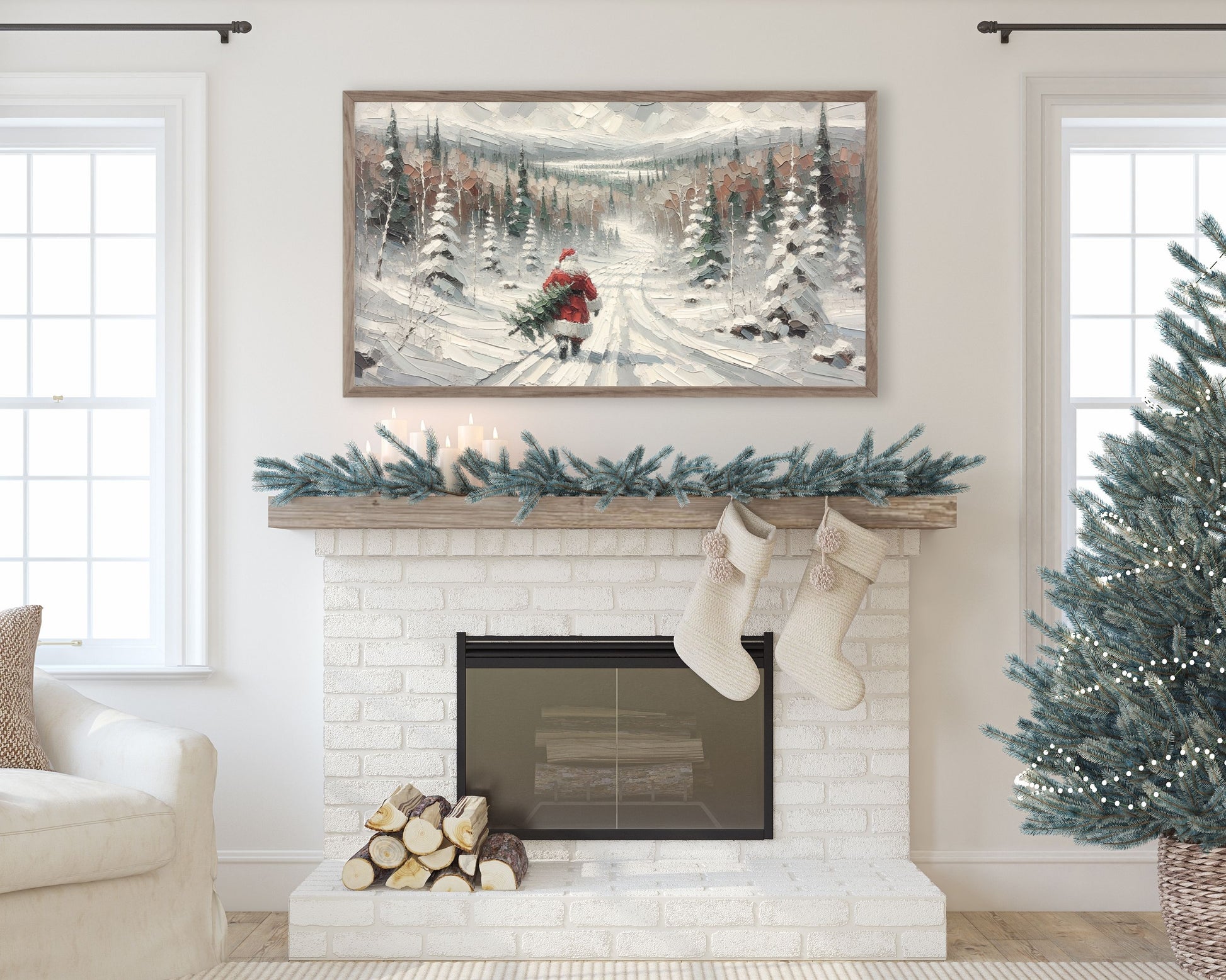 Santa Claus in Winter Landscape Christmas Frame TV Art