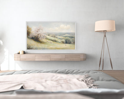 Sheep in Spring Landscape Frame TV Art