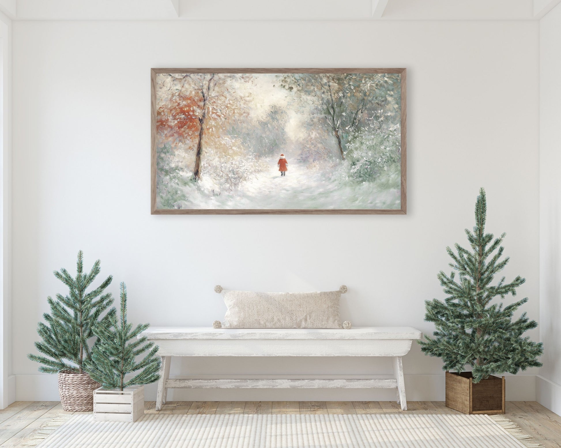 Tiny Santa in Winter Landscape Christmas Frame TV Art