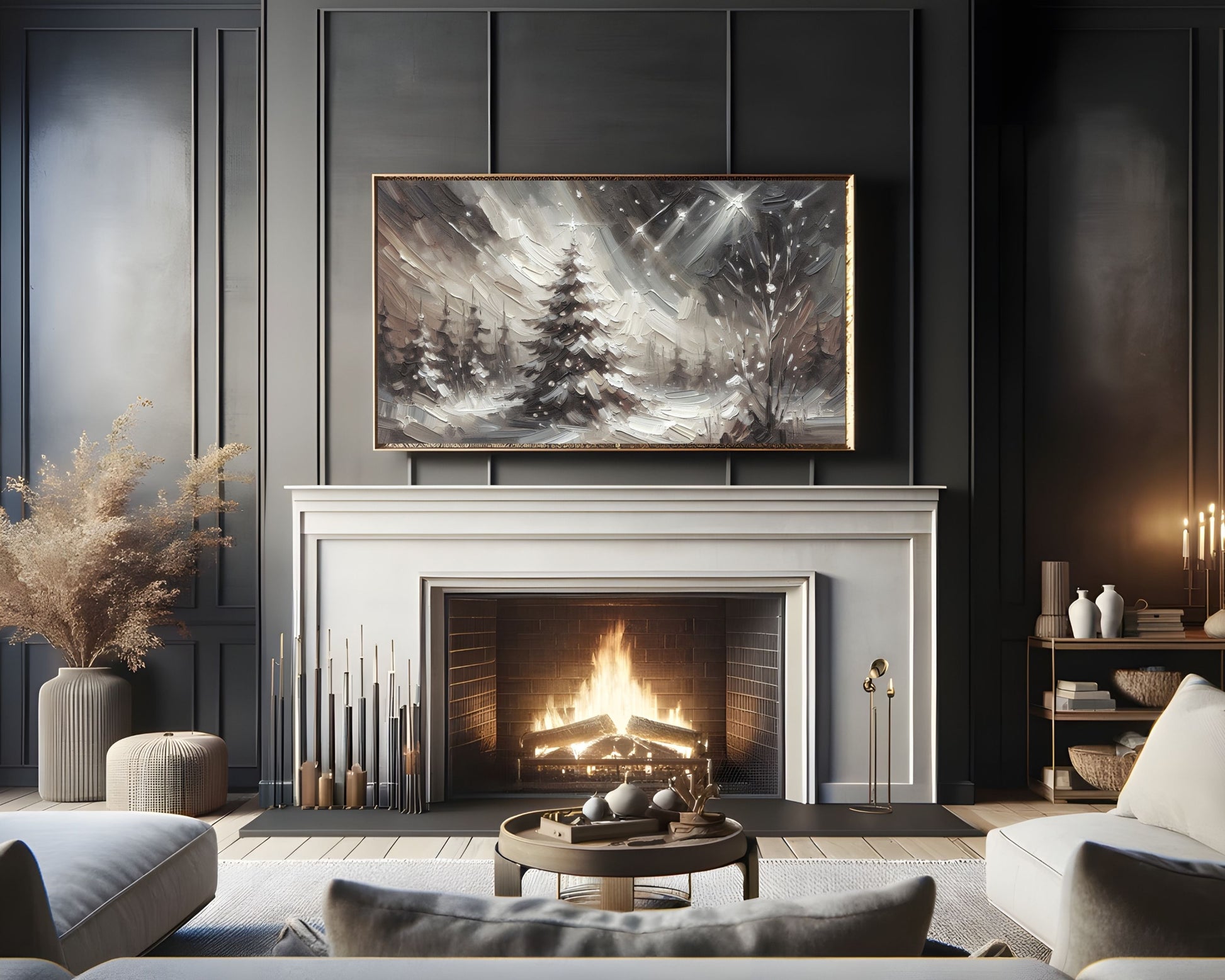 Pine Tree in Snow Textured Frame TV Art