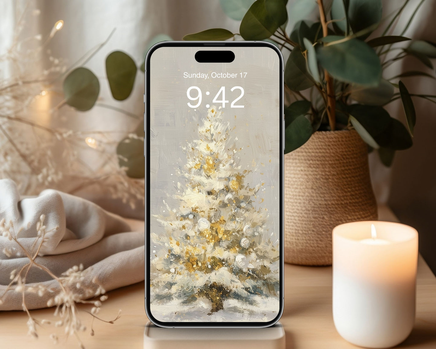 Gold Christmas Trees Desktop Wallpaper Set