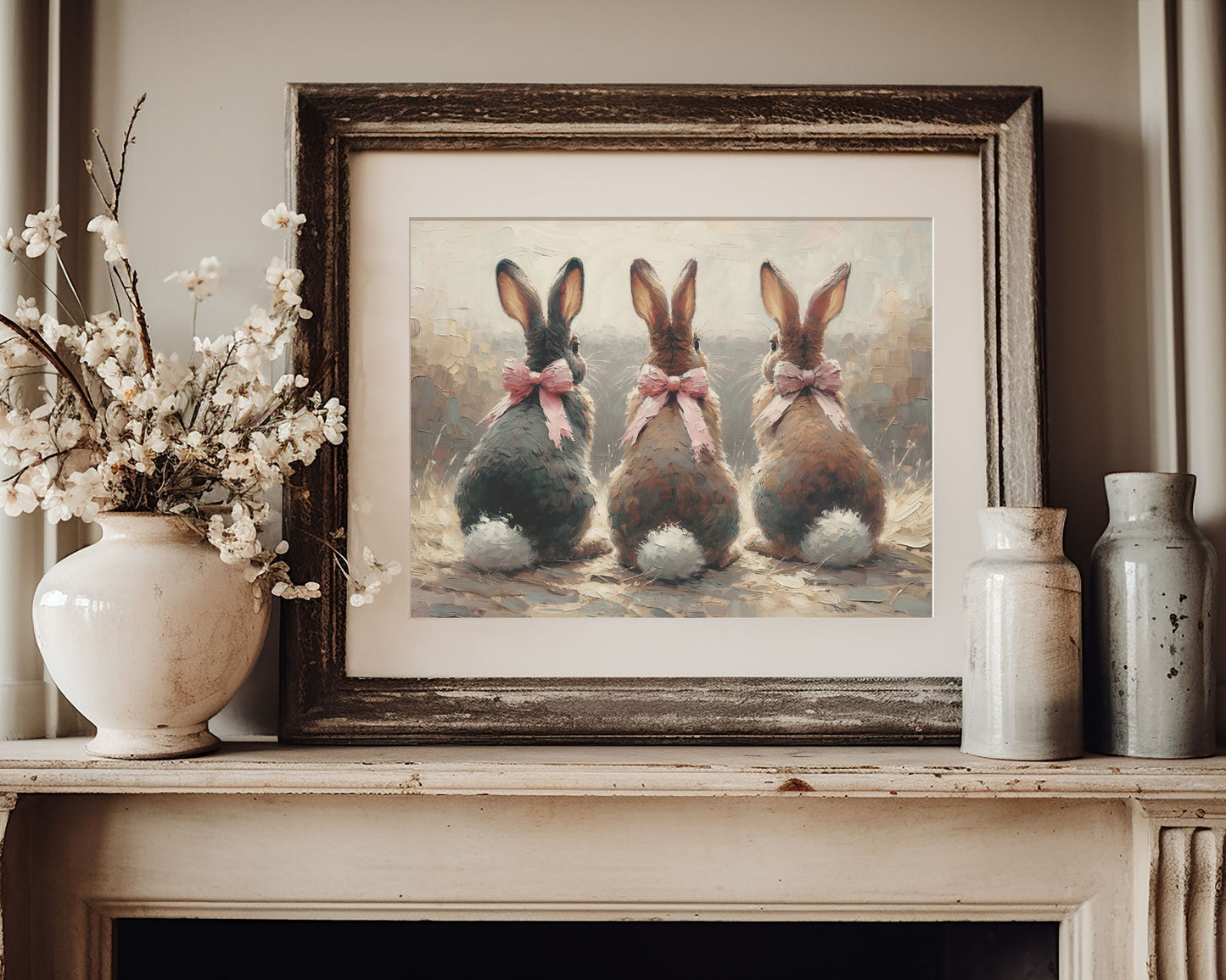 Bunnies with Pink Bows Printable Wall Art