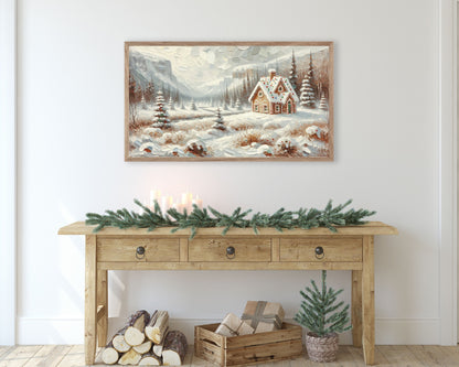 Gingerbread House in Winter Landscape Christmas Frame TV Art