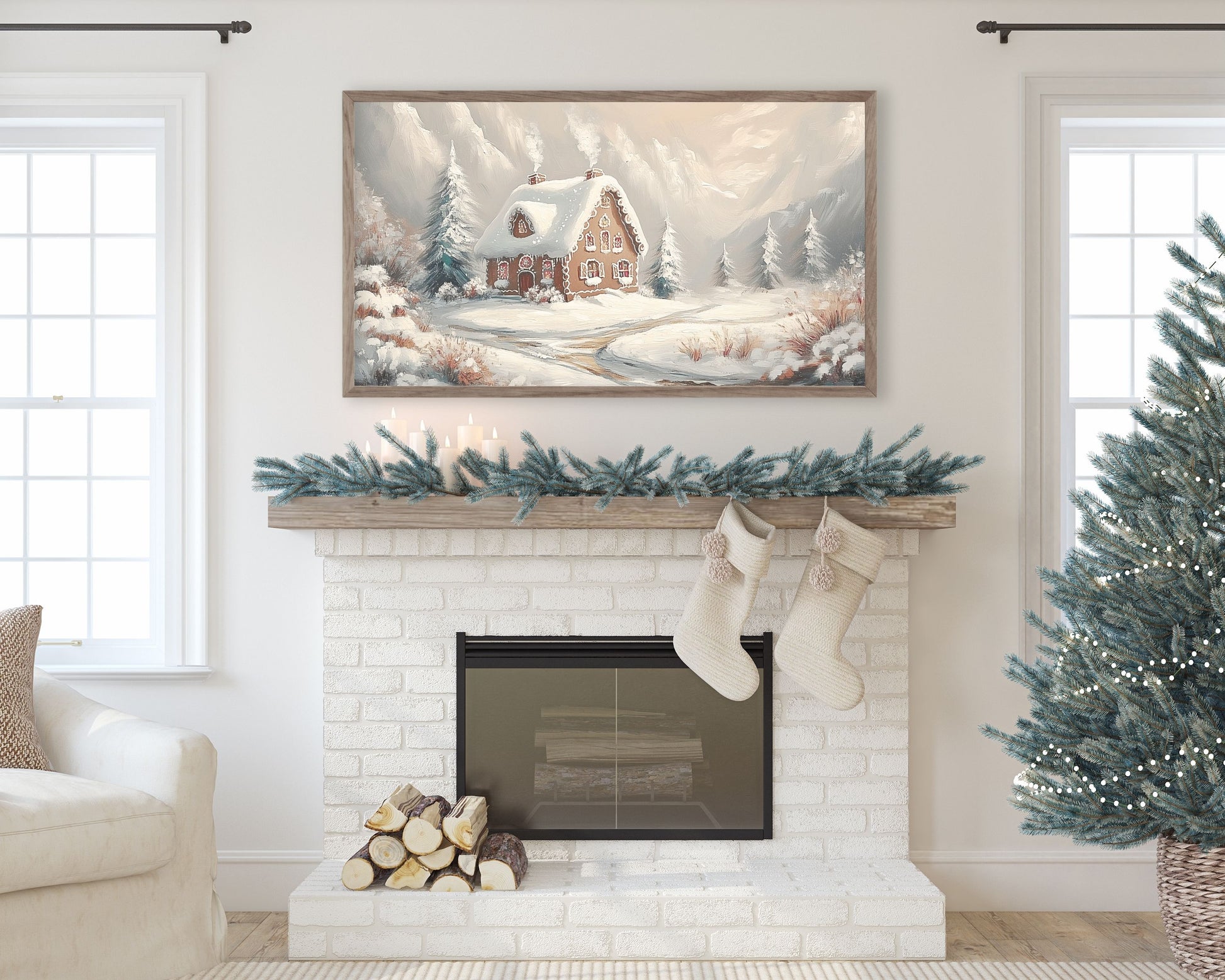 Christmas Frame TV Gingerbread House Art