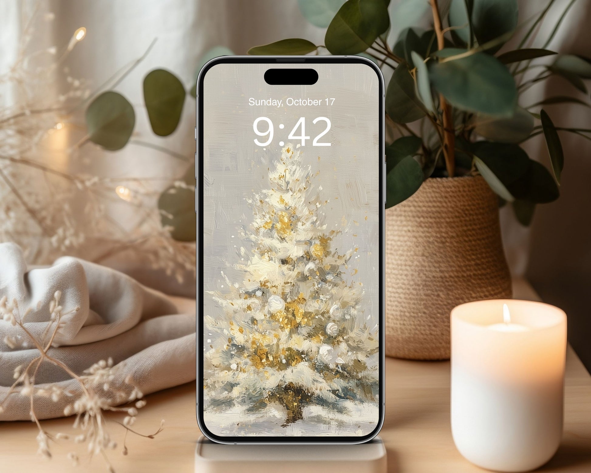 Gold Christmas Tree Phone Wallpaper