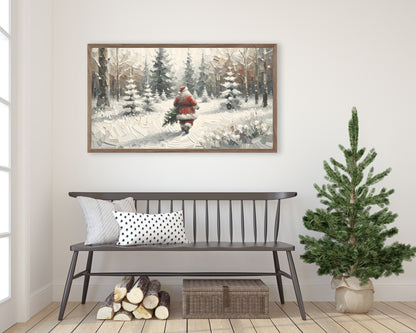 Santa Claus with Pine Tree Christmas Frame TV Art