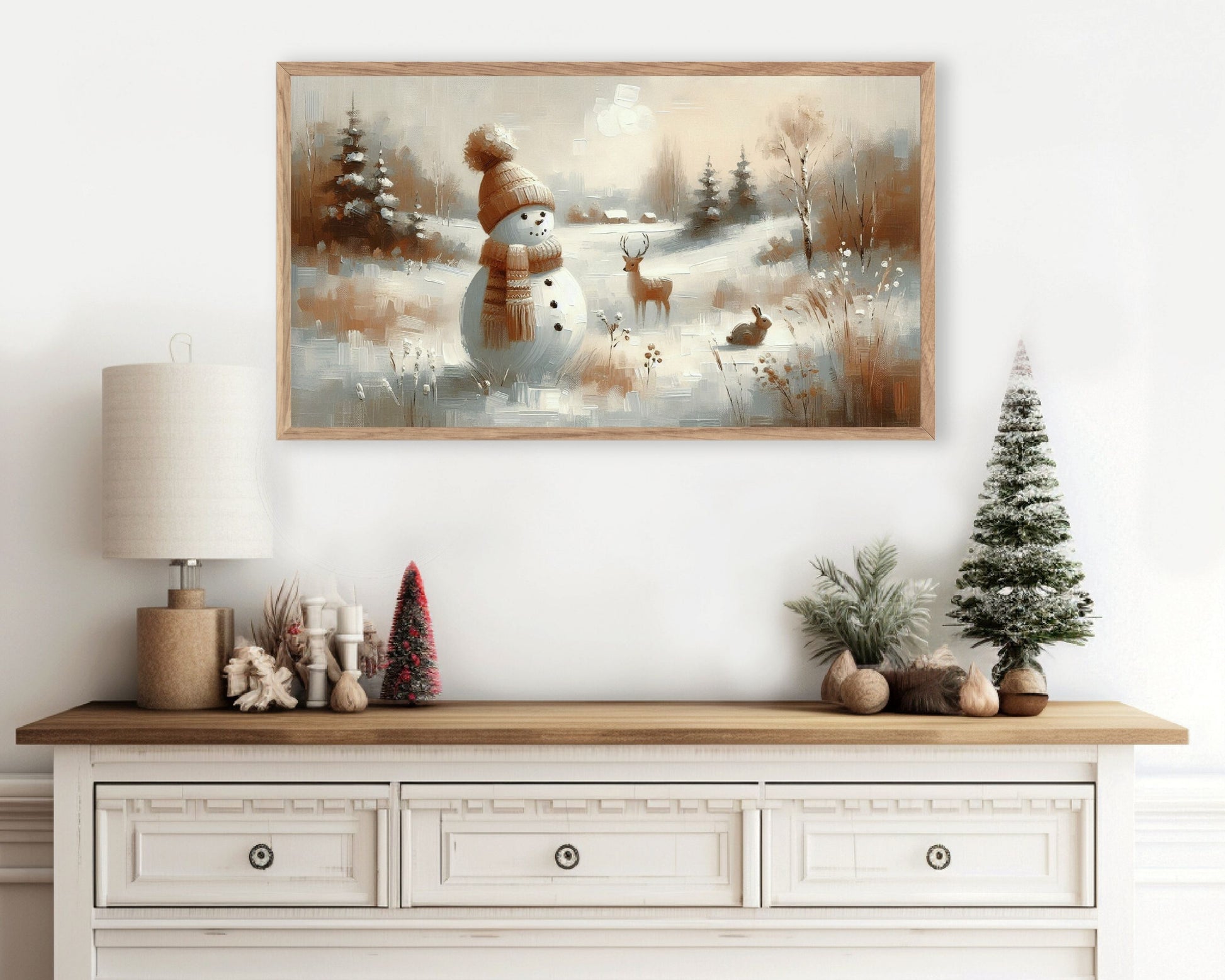 Snowman in Winter Landscape Christmas Frame TV Art