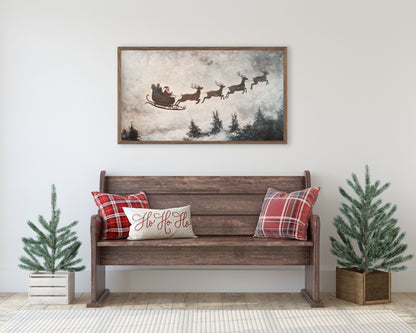 Santa's Sleigh and Reindeer Christmas Frame TV Art