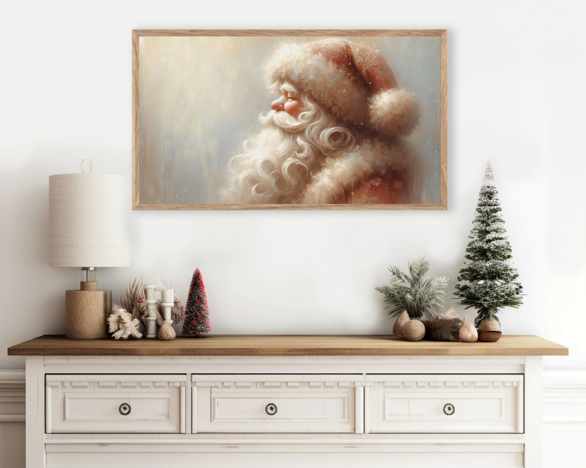 Neutral Santa Portrait Christmas Frame TV Art