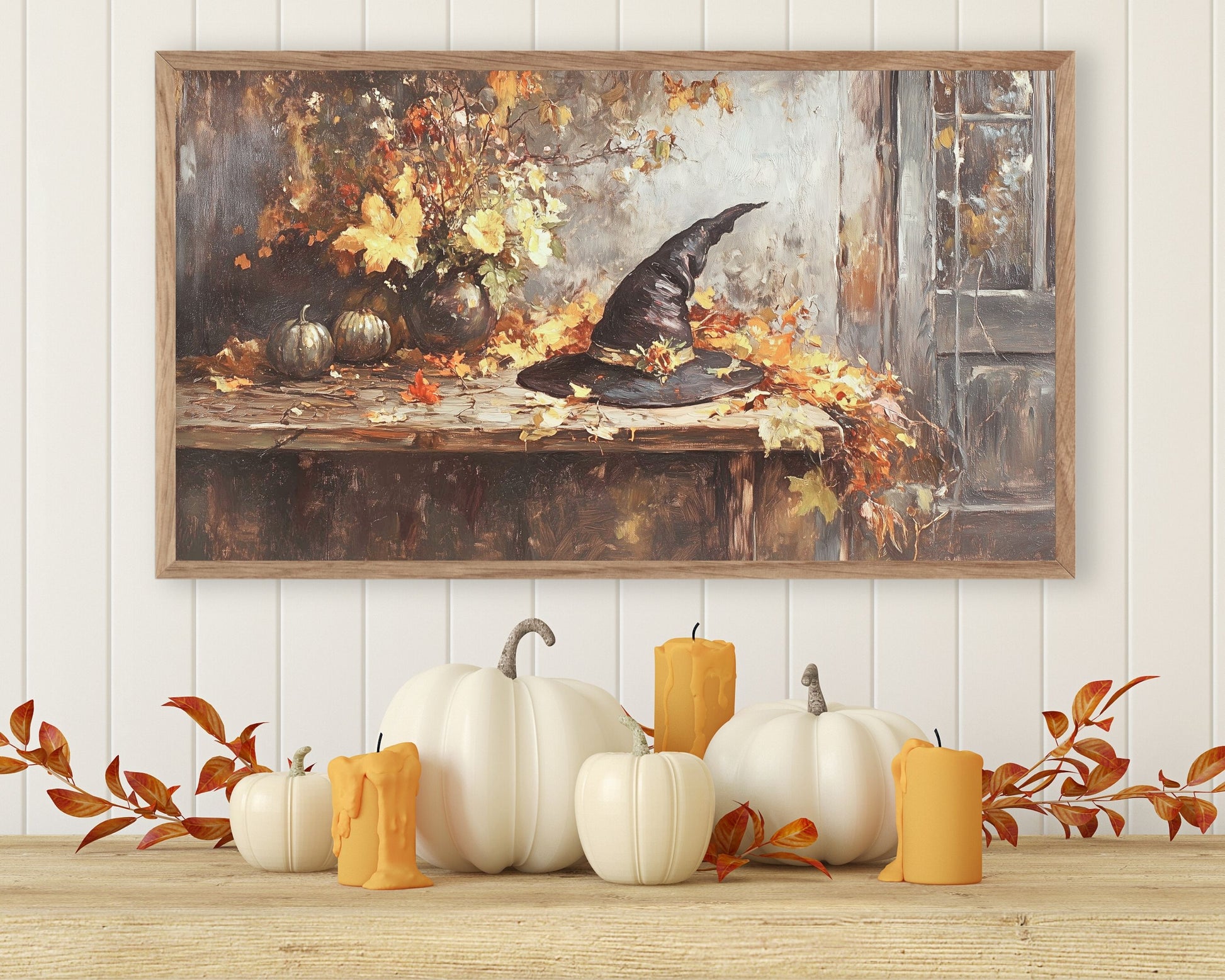 Witch's Hat in Fall Leaves Halloween Frame TV Art