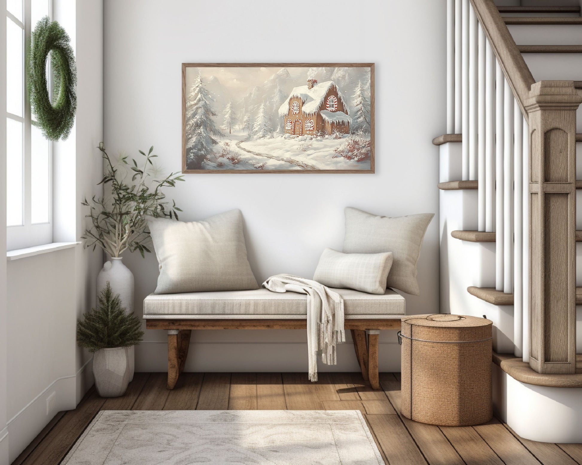 Gingerbread House in Winter Landscape Frame TV Art