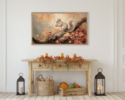 Squirrel and Mushrooms Fall Frame TV Art