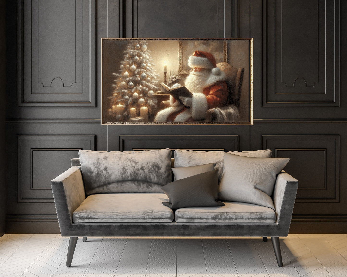 Santa Reading by Christmas Tree Frame TV Art