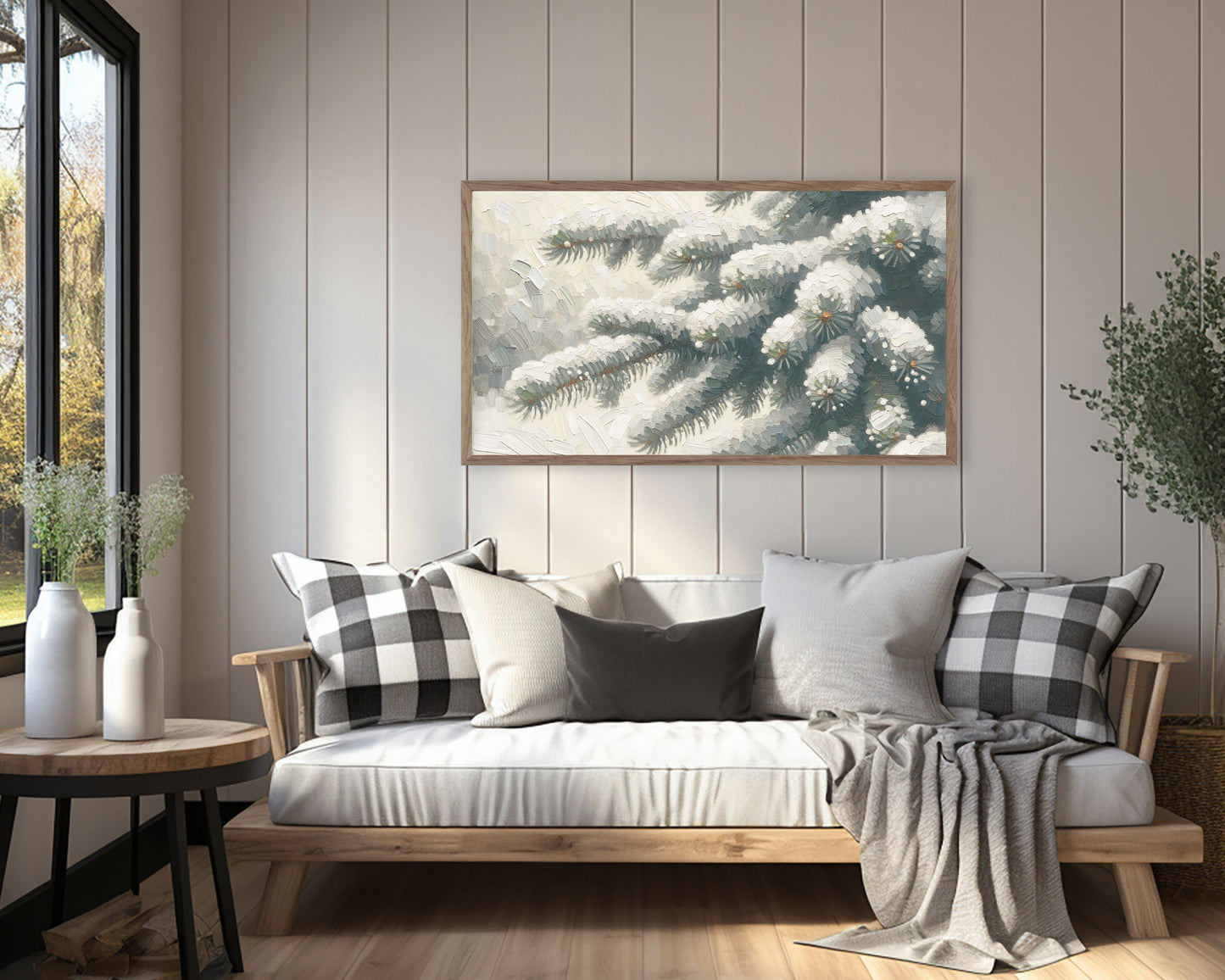Pine Tree Branch in Snow Winter Frame TV Art