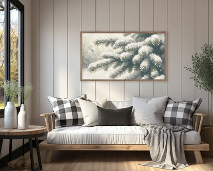 Pine Tree Branch in Snow Winter Frame TV Art