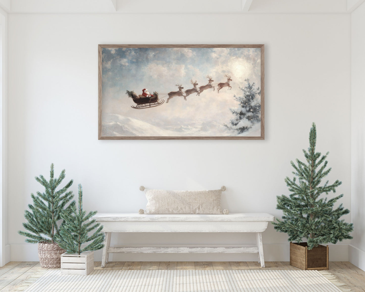 Santa and Reindeer Flying Christmas Frame TV Art