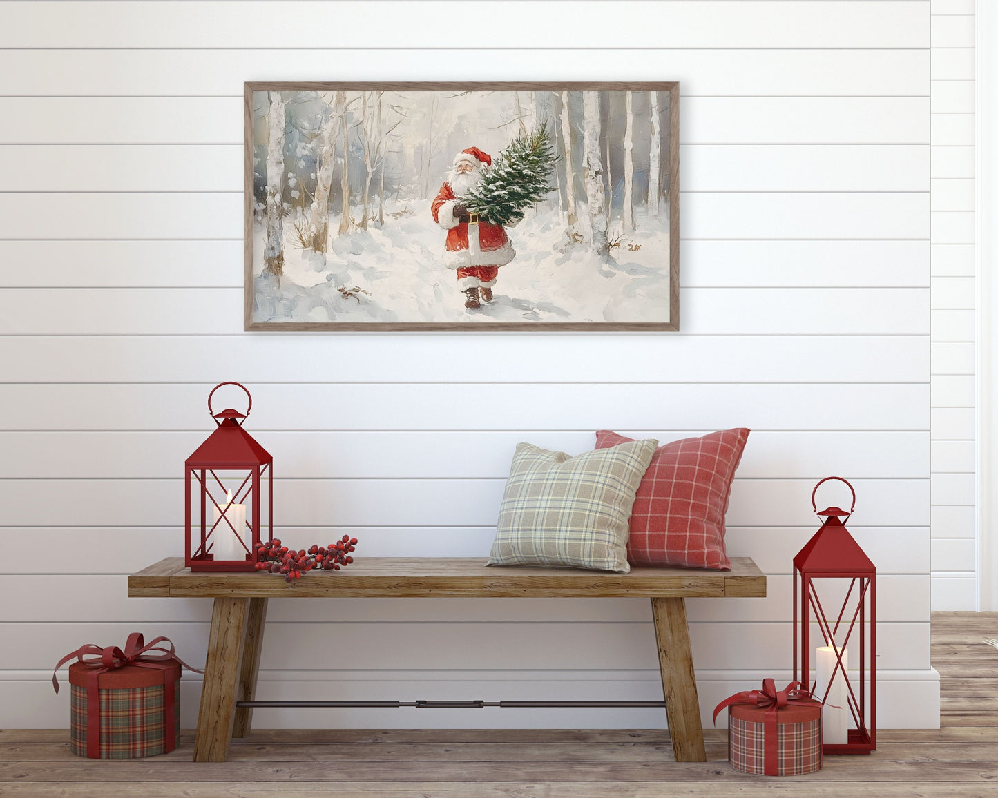 Santa in the Snow Christmas Frame TV Art