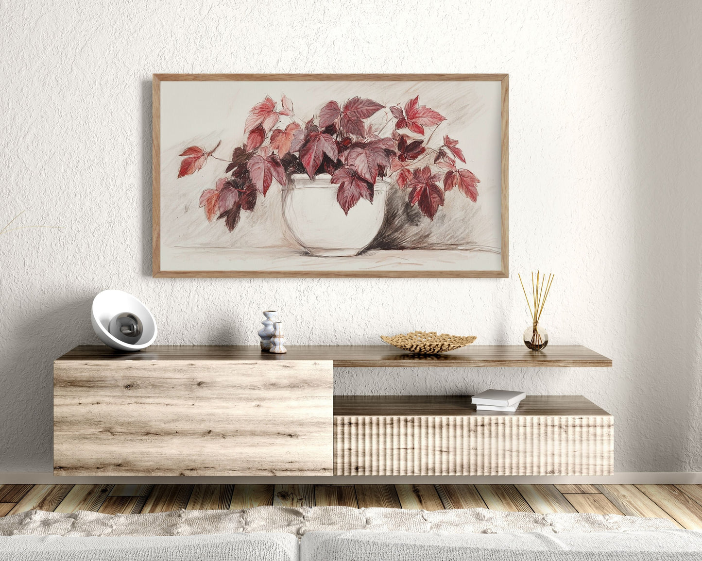 Red Fall Botanical Sketch Frame TV Art