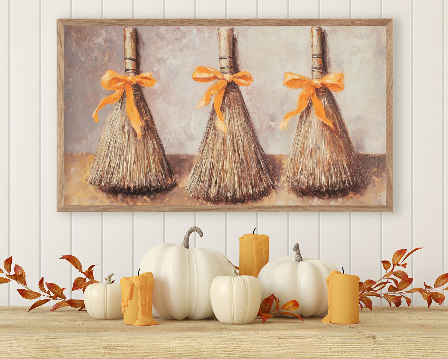 Broomsticks with Bows Halloween Frame TV Art